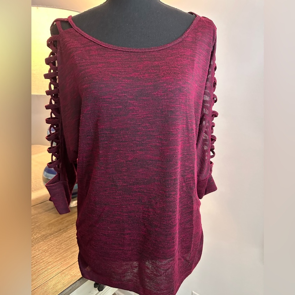 Heart Soul Burgundy Knit Top with Cutout Sleeves - Size XL